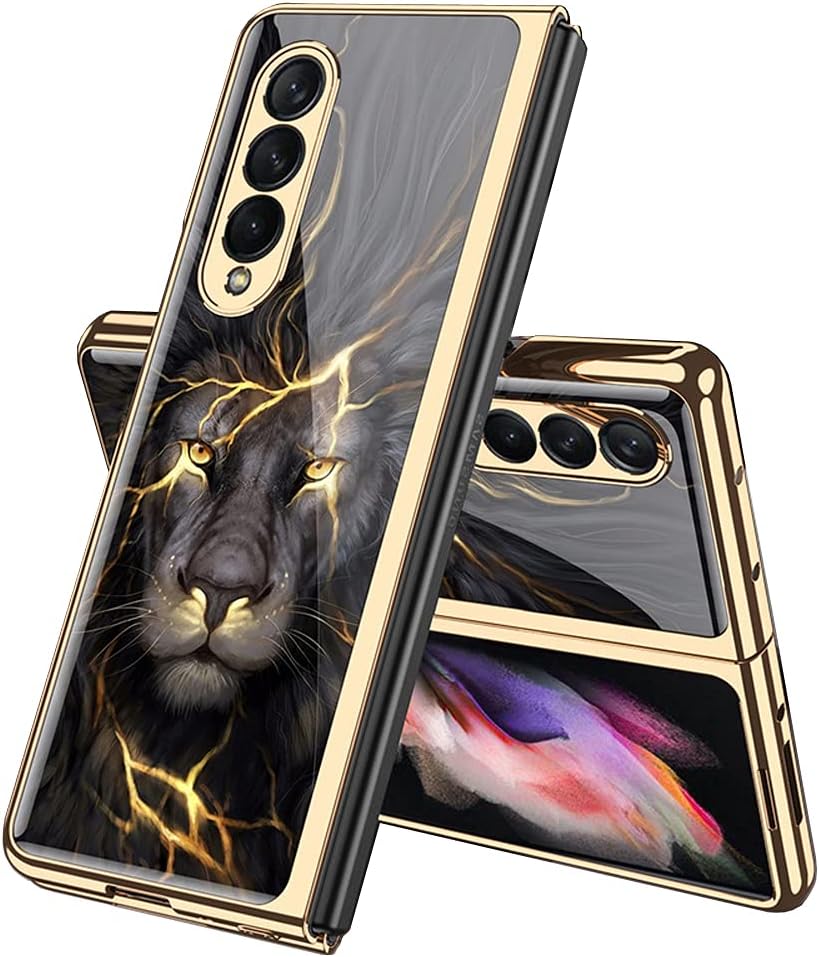 Luxury Galaxy Z Fold 5 & Flip 5 Lion Pattern Glass Case