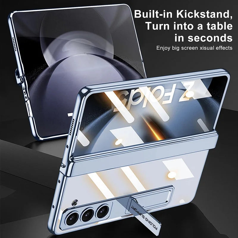 Luxury Foldable Stand Case for Samsung Galaxy Z Fold 5 5G with S Pen Holder.
